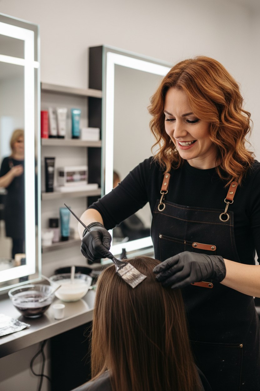 Julia Aydın — balayage stüdyosunda çalışırken