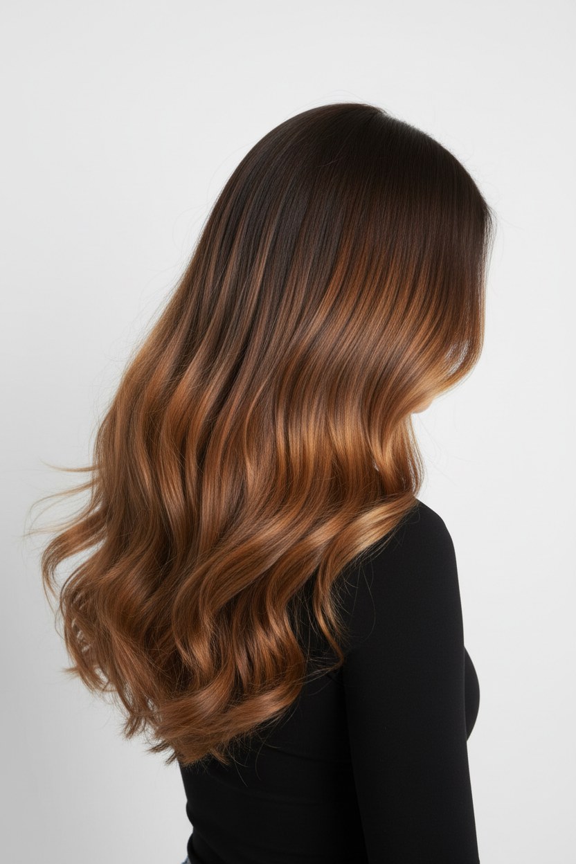 Balayage sonrası — karamel tonlarında doğal geçişli saç